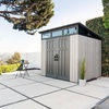 image:imageLifetime 83 x 83 Ft Modern Outdoor Storage Shed with Clerestory Windows UVProtected Polyethylene Steel Reinforced Lockable Doors Adjustable Shelf and Wall Hooks Gray