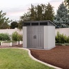 image:imageLifetime 83 x 83 Ft Modern Outdoor Storage Shed with Clerestory Windows UVProtected Polyethylene Steel Reinforced Lockable Doors Adjustable Shelf and Wall Hooks Gray