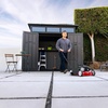 image:imageLifetime 83 x 83 Ft Modern Outdoor Storage Shed with Clerestory Windows UVProtected Polyethylene Steel Reinforced Lockable Doors Adjustable Shelf and Wall Hooks Gray