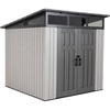 image:imageLifetime 83 x 83 Ft Modern Outdoor Storage Shed with Clerestory Windows UVProtected Polyethylene Steel Reinforced Lockable Doors Adjustable Shelf and Wall Hooks Gray