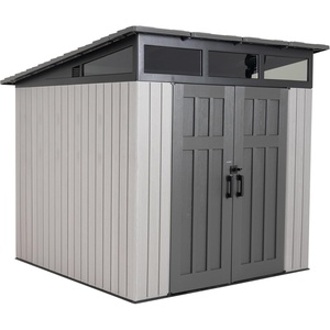 image:imageLifetime 83 x 83 Ft Modern Outdoor Storage Shed with Clerestory Windows UVProtected Polyethylene Steel Reinforced Lockable Doors Adjustable Shelf and Wall Hooks Gray
